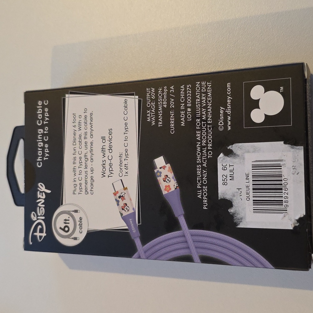 Disney Minnie Mouse Charging Cable USB-C to USB-C Phone Accessories - Picture 2 of 4